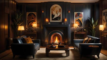 Elegant Cozy Living Room with Fireplace wallpaper