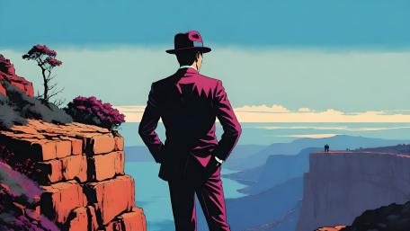 Mysterious Figure Overlooking Canyon Vista wallpaper