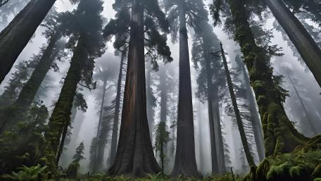 Mystic Giants of the Misty Forest wallpaper