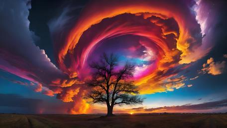Lone Tree Under Cosmic Twilight wallpaper