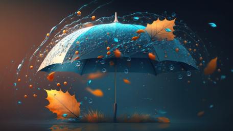 Autumn Shower Under a Blue Umbrella wallpaper
