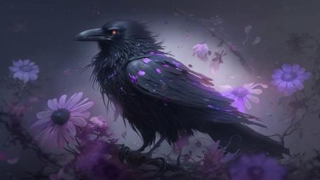 Mystical Raven Amongst Purple Florals wallpaper