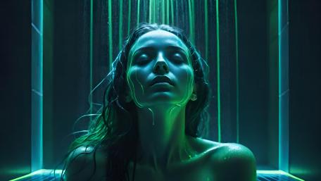 Emerald Reverie in a Neon Deluge wallpaper