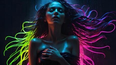 Neon Dreamscape with a Fantasy Woman wallpaper