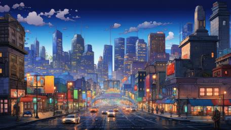 Dusk Over a Luminous Digital Metropolis wallpaper