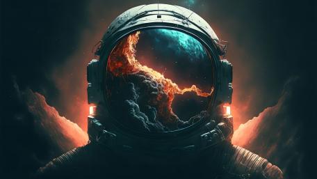 Astronaut Gaze into Cosmic Inferno wallpaper