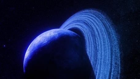 Majestic Blue Planet with Luminous Rings wallpaper