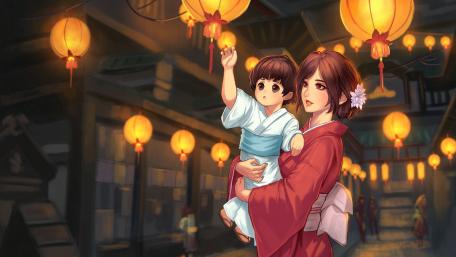 Enchanted Evening Stroll with Lanterns wallpaper