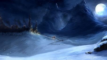 Mystical Winter Night at the Mountain Pass wallpaper