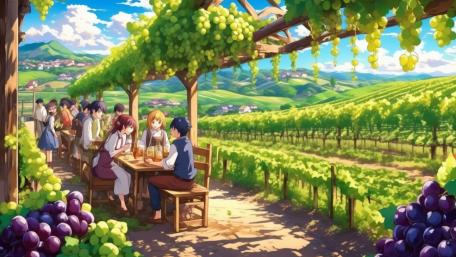 Summer Grape Harvest in Anime Vineyard wallpaper