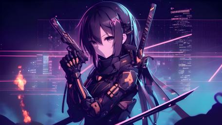 Cyberpunk Warrior in a Neon Metropolis wallpaper