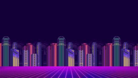 Neon Grid Cityscape at Twilight wallpaper