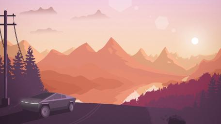 Futuristic Cybertruck Journey at Dusk wallpaper