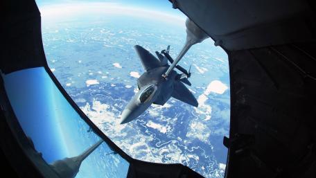 Majestic F-22 Raptor Refueling Midair wallpaper