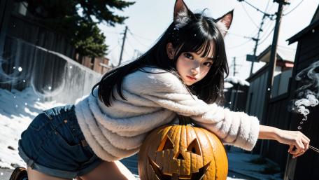 Autumn Whispers with a Feline Twist wallpaper