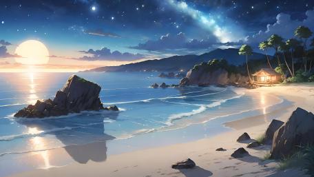 Moonlit Tropical Retreat by Starlight wallpaper