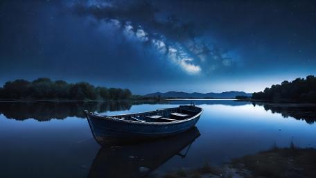 Starry Night Solitude on Serene Lake wallpaper