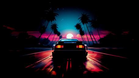 Neon Nightscape Retro Roadtrip wallpaper