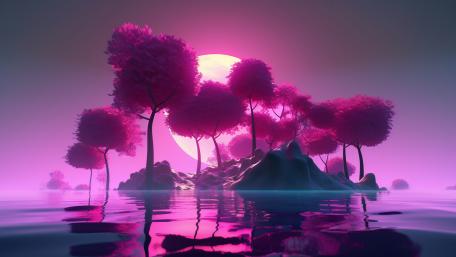 Dreamlike Pink Island Retreat wallpaper