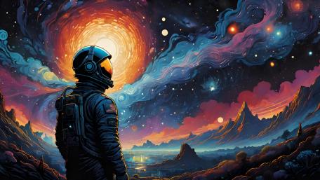Cosmic Voyage of the Lone Astronaut wallpaper