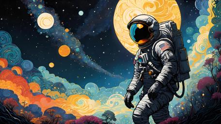Astronaut's Voyage Through a Surreal Cosmos wallpaper