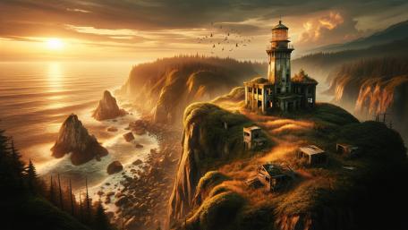 Sunset Sentinel amidst Ruins wallpaper