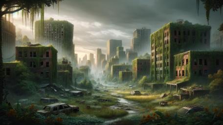 Reclaimed by Nature Amidst Urban Decay wallpaper