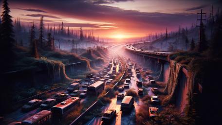 Abandoned Highway to Sunset Horizon wallpaper