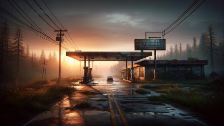 Rundown gas station wallpaper