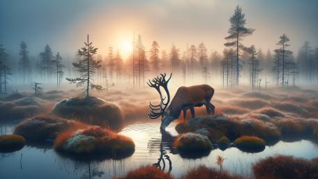Mystical Dawn with Majestic Deer wallpaper