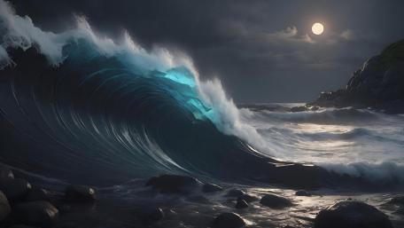 Majestic Moonlit Wave at Night wallpaper