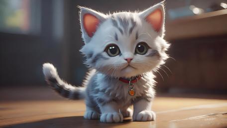 Kitten's Charming Gaze in Sunlight wallpaper