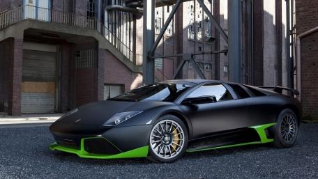 Sleek Lamborghini Murciélago Amidst Urban Backdrop wallpaper