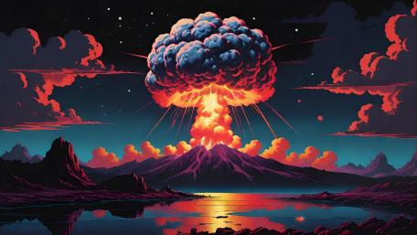 Apocalyptic Eruption Under Starlit Skies wallpaper