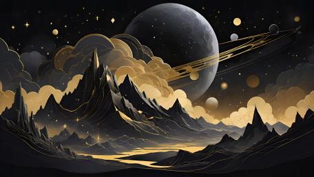 Mystic Mountains Under a Cosmic Sky wallpaper