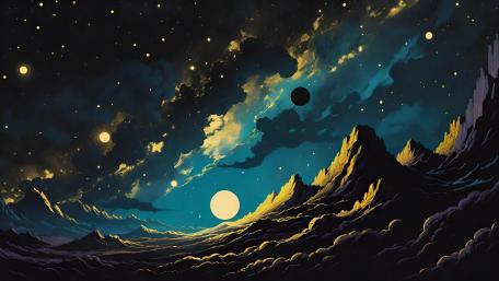 Starry Fantasy Mountainscape wallpaper