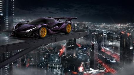 Futuristic Apollo Intensa Emozione Against City Skyline wallpaper