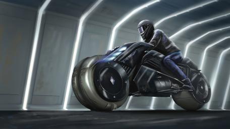 Futuristic Motorcycle Racing Through Neon Corridor wallpaper
