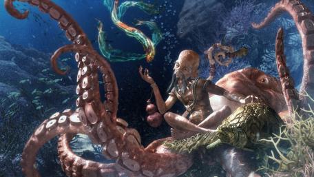 Mystical Ocean Encounter with a Gentle Giant wallpaper