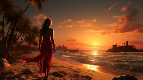 Mystical Sunset Stroll by the Sea wallpaper