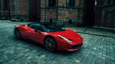 Red Ferrari 458 Majesty on Cobblestone wallpaper