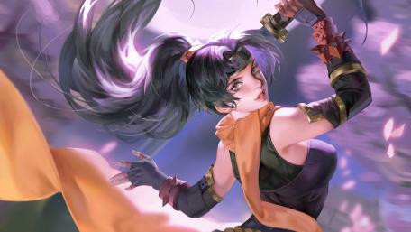 Ninja Girl in Action with Katana wallpaper