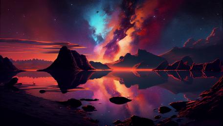 Galactic Mountain Reflections wallpaper