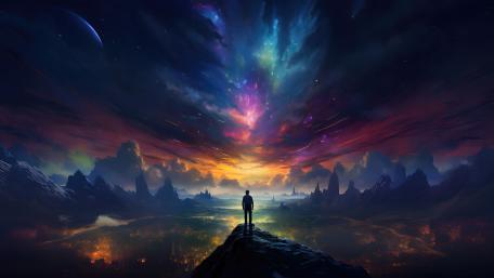 Cosmic Wonder Amidst Mountain Peaks wallpaper