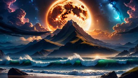 Epic Moonrise Over Turbulent Seas wallpaper