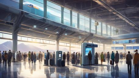 Bustling Terminal in Sunlit Airport wallpaper