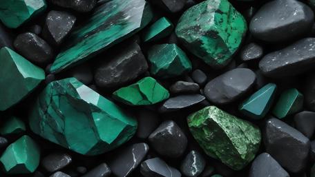 Emerald Enigma amidst Pebbled Shores wallpaper