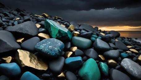 Golden Gleam Amongst Pebbles at Dusk wallpaper
