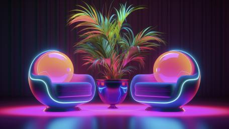 Futuristic Neon Living Room Glow wallpaper