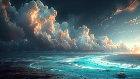 Ocean Horizons Under Majestic Cloud Formations wallpaper
